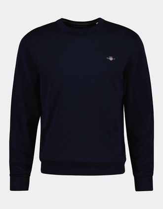 GANT Mens GANT Mens Classic Cotton Shield Logo Crew Neck Jumper - 433 Evening Blue - Navy - Size: 40