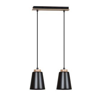 Wonderlamp Regleta de techo con 2 pantallas colgantes de metal y madera negro