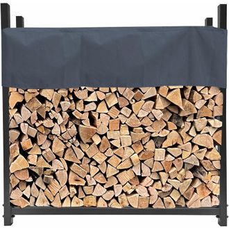 Quick-Star Quick-star - Metall Kaminholzregal Anthrazit 200 X 25 X 115 Cm Garten Kaminholzunterstand 0,8 M&sup3; / 1,3 Srm Stapelhilfe Mit Schutzh&uuml;lle Grau