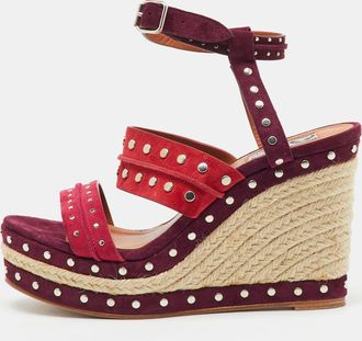 Lanvin Multicolor Suede Studded Espadrille Platform Wedge Ankle Strap Sandals