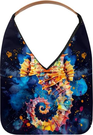 Generic Watercolor Seahorse Reusable Lightweight Grocery Bags - Foldable Into Compact Pouch, Washable & Sturdy, Multipurpose for Shopping and Travel