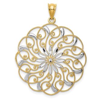 Diamond2Deal 14k Yellow Gold Rhodium Diamond-cut Fancy Swirl Pendant