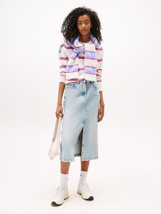 Tommy Hilfiger Womens Tommy Jeans Faded Denim Midi Skirt - Blue - 27