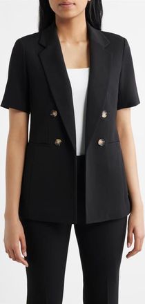 Anne Klein Short Sleeve Double Breasted Jacket in Anne Black at Nordstrom, Size X-Small P