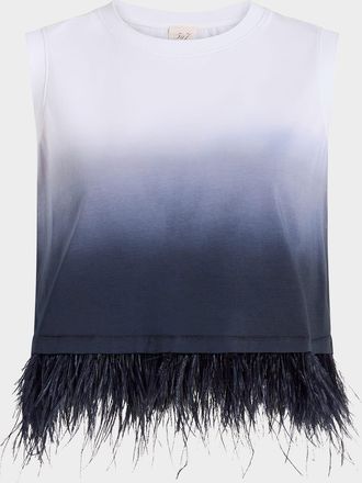 Cinq &agrave; Sept Sleeveless Cropped Feather-Trim Tee
