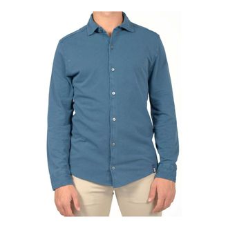 Drumohr Fijn katoenen overhemd - Heren - Overhemden - Blauw - Maat: M Katoen