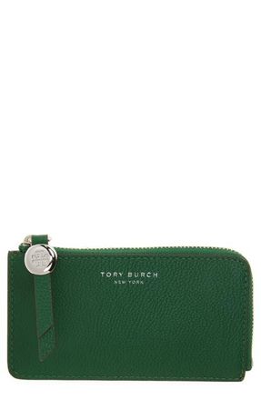 Tory Burch Romy Leather Zip Card Case in Dark Kale at Nordstrom