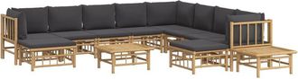 vidaXL Set De Muebles De Jard&iacute;n 12 Pzas Bamb&uacute; Con Cojines Gris Oscuro Vidaxl