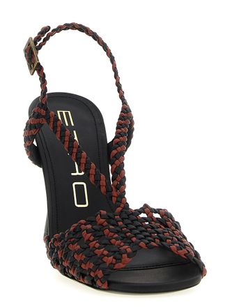 Etro Womens Woven Two-Tone Heel Sandal Brown Polyurethane Leather Sole