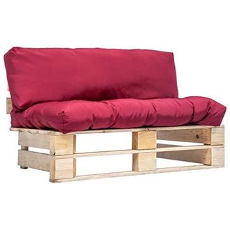 vidaXL Holz Palettensofa mit Roten Kissen Palettenauflage Palettenkissen Paletten Polster Sofa Gartensofa Palettenm&ouml;bel Gartenm&ouml;bel In/Outdoor