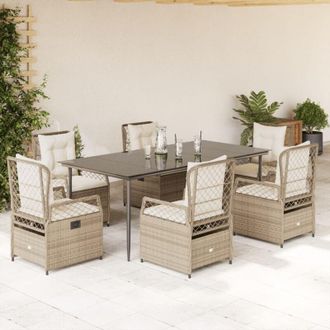 vidaXL Set Comedor De Jard&iacute;n 7 Pzas Con Cojines Rat&aacute;n Sint&eacute;tico Beige Vidaxl