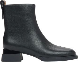 Estro & Luminara Schoenen, Dames, Zwart, 37 EU, Leer, Zwarte leren enkellaarsjes met luipaardprint detail