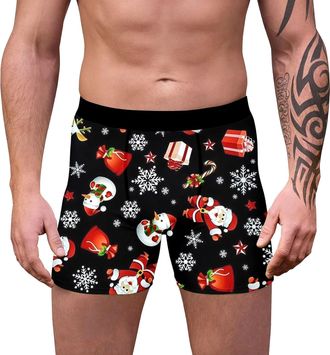 Generic Christmas Boxer Shorts for Men Big and Tall Xmas Graphic Print Underwear Briefs Comfy Soft Holiday Outfits Slim Fit Elastic Waisted Trunks Breathable 