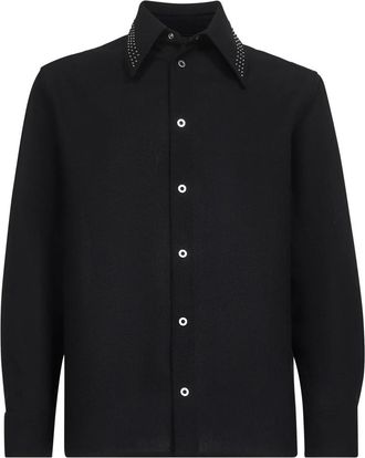 Jil Sander Zwarte wollen overhemd met metalen studs - Heren - Casual Overhemden - Zwart - M - Wol - Overhemden