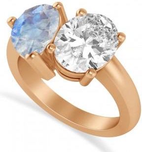 Allurez Pear/Oval Diamond & Moonstone Toi et Moi Ring 14k Rose Gold (6.00ct)
