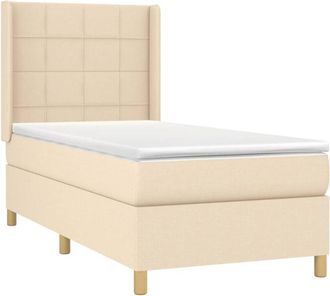 vidaXL Cama Box Spring Colch&oacute;n Y Luces Led Tela Color Crema 90x190 Cm Vidaxl