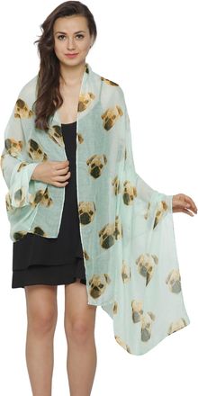 World of Shawls Ladies Girls Pug Dog Puppy Pugs Scarf Neck Wrap Shawl Soft Fashion London (Mint)