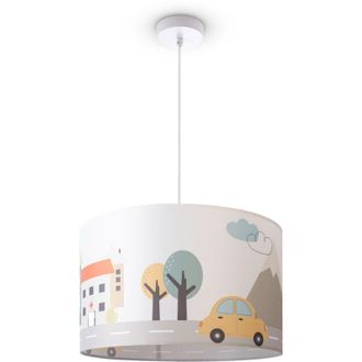 Paco Home Paco Home - Lámpara Techo De Suspensión Cuarto Infantil Bomberos Policía Carretera E27 Lámpara colgante - Blanco, Diseño 2 (Ø45,5 cm)