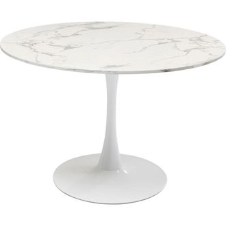 Kare Design Mesa de comedor mdf blanca tapa efecto m&aacute;rmol &oslash;110 cm