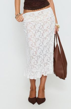 Princess Polly Toscani Frilled Lace Midi Skirt in White at Nordstrom, Size 10