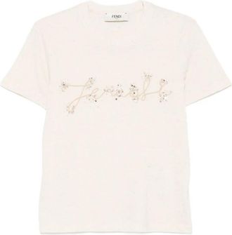 Fendi Beige Logo T-Shirt