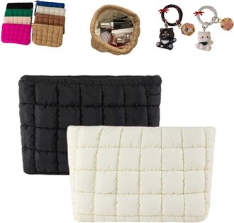 Generic Solid Color Quilted Design Clutch, Large Capacity Travel Storage Bag, Cute Quilted Puffer Makeup Bag,Women Travel Toiletry (2PCS-G)