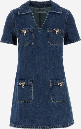 Self Portrait Crystal Bow Denim Mini Dress