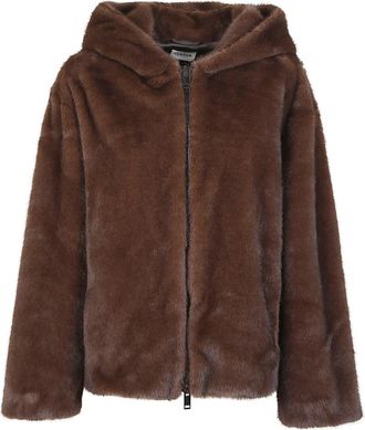 P.A.R.O.S.H. Faux Fur Shearling Bruin Hoodie Jas - Dames - Jassen - Bruin - XS - Polyester - Jassen