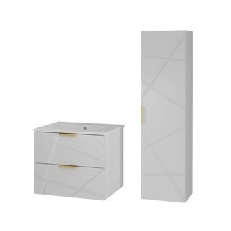 Petits Meubles Set de muebles con lavabo encastrado y columna estratificado Blanco