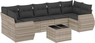 vidaXL Vidaxl - Set De Sof&aacute;s De Jard&iacute;n 8 Pzas Y Cojines Rat&aacute;n Sint&eacute;tico Gris