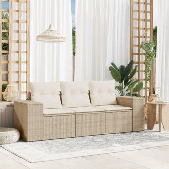 vidaXL Juego De Sof&aacute;s De Jard&iacute;n Con Cojines Beige 3 Pzas Rat&aacute;n Pe Vidaxl