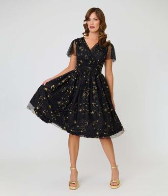 Unique Vintage Midori Swing Dress in Black Celestial Print at Nordstrom, Size X-Large
