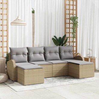 vidaXL Juego De Sof&aacute; 6 Pcs Beige Y Gris Claro Rat&aacute;n Sint&eacute;tico