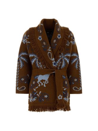 Alanui Island Roots Foulard Embroidered Wool-Blend Cardigan
