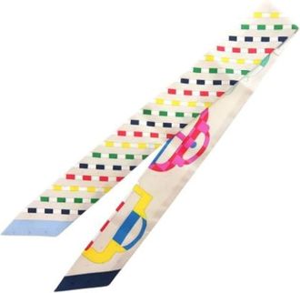 Herm&egrave;s Pre-owned Scarves, female, White, Size: ONE SIZE Pre-owned Bouclerie Moderne Plumetis Twilly Scarf