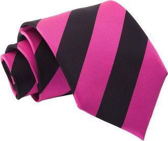 DQT Men Pink Solid Plain Stripe Floral Paisley Polka Dot Neck Tie - Stripe Hot Pink & Black