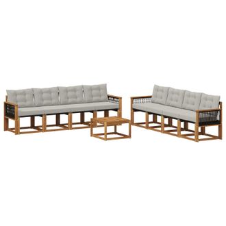 vidaXL Conjunto De Sof&aacute;s De Exterior 9 Pcs Natural Y Gris Claro Vidaxl