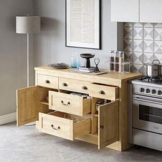 OEM Buffet De Madera 135 X 39 X 80 Cm - 5 Cajones, 2 Puertas, Superficie Espaciosa, Estilo Escandinavo