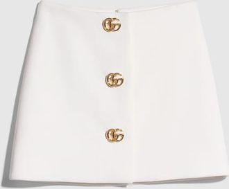 Gucci Cr&ecirc;pe Wool Skirt With Double G Button, White