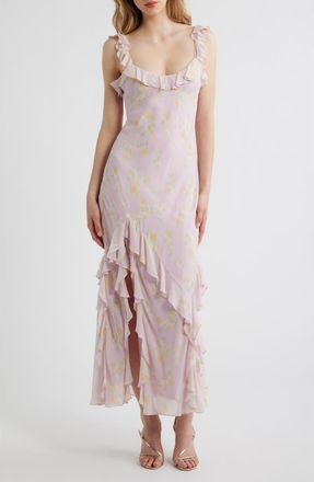 LoveShackFancy Roseline Ruffle Sleeveless Maxi Dress in Wisteria Sun at Nordstrom, Size 10
