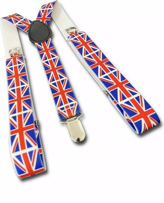 Generic Union Jack Braces for Trousers, Jeans Adult Fully Adjustable Suspenders Wide Elastic Braces for Men, Women Royal Dress- Patriotic British Flag Design 