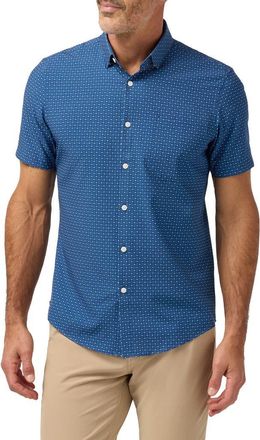 Mizzen+Main Leeward Trim Fit Navy Medallion Print Short Sleeve Button-Up Shirt in Midnight Navy Medallion Print at Nordstrom, Size Xx-Large