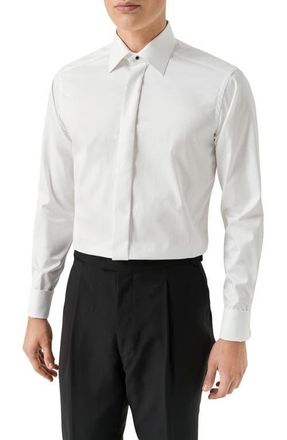 Eton Contemporary Fit Geometric Brocade Supima Cotton Dress Shirt in White at Nordstrom, Size 15.5