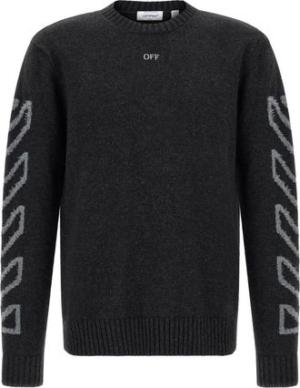 Off-white Diagonal Arrow Fuzzy Ronde Hals Trui - Heren - Ronde hals truien - Grijs - S - Wol - Truien & Vesten