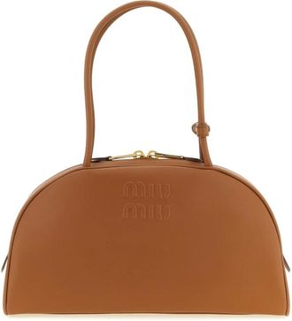Miu Miu Leren Schoudertas met Logo-reli&euml;f - Dames - Tassen - Bruin - Maat: ONE Size Leer
