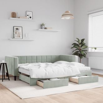 vidaXL Vidaxl - Sof&aacute; Cama Nido Con Cajones Terciopelo Gris Claro 90x200 Cm