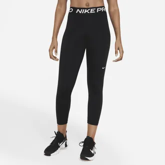 Nike Womens Nike Pro Mid-Rise Crop Mesh-Panel Leggings in Black | CZ9803-013