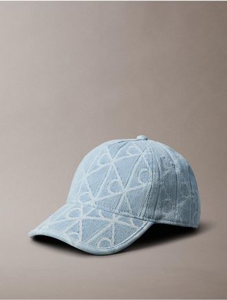 Calvin Klein Womens Denim Allover Emblem Logo Baseball Cap - Blue