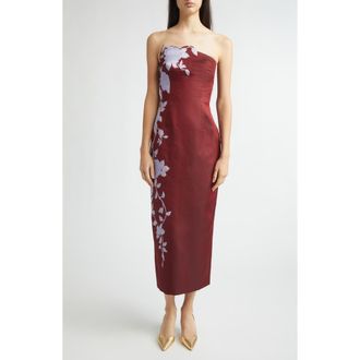 Lela Rose Rose Engineered Brocade Strapless Column Dress in Oxblood/lavender at Nordstrom, Size 4