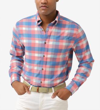 Southern Tide Radcliffe Plaid Intercoastal Flannel Sport Shirt In Rouge Red